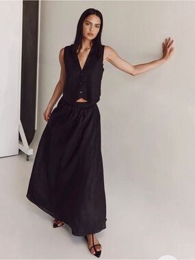 DISSH Gemma Black Linen Midi Skirt - NWT
